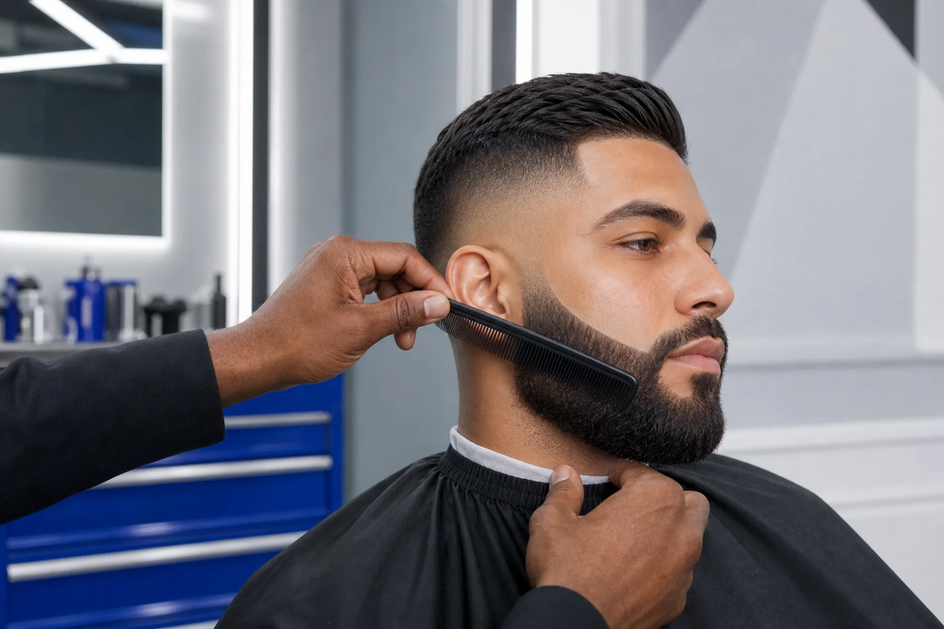 Beard combed through before the trim