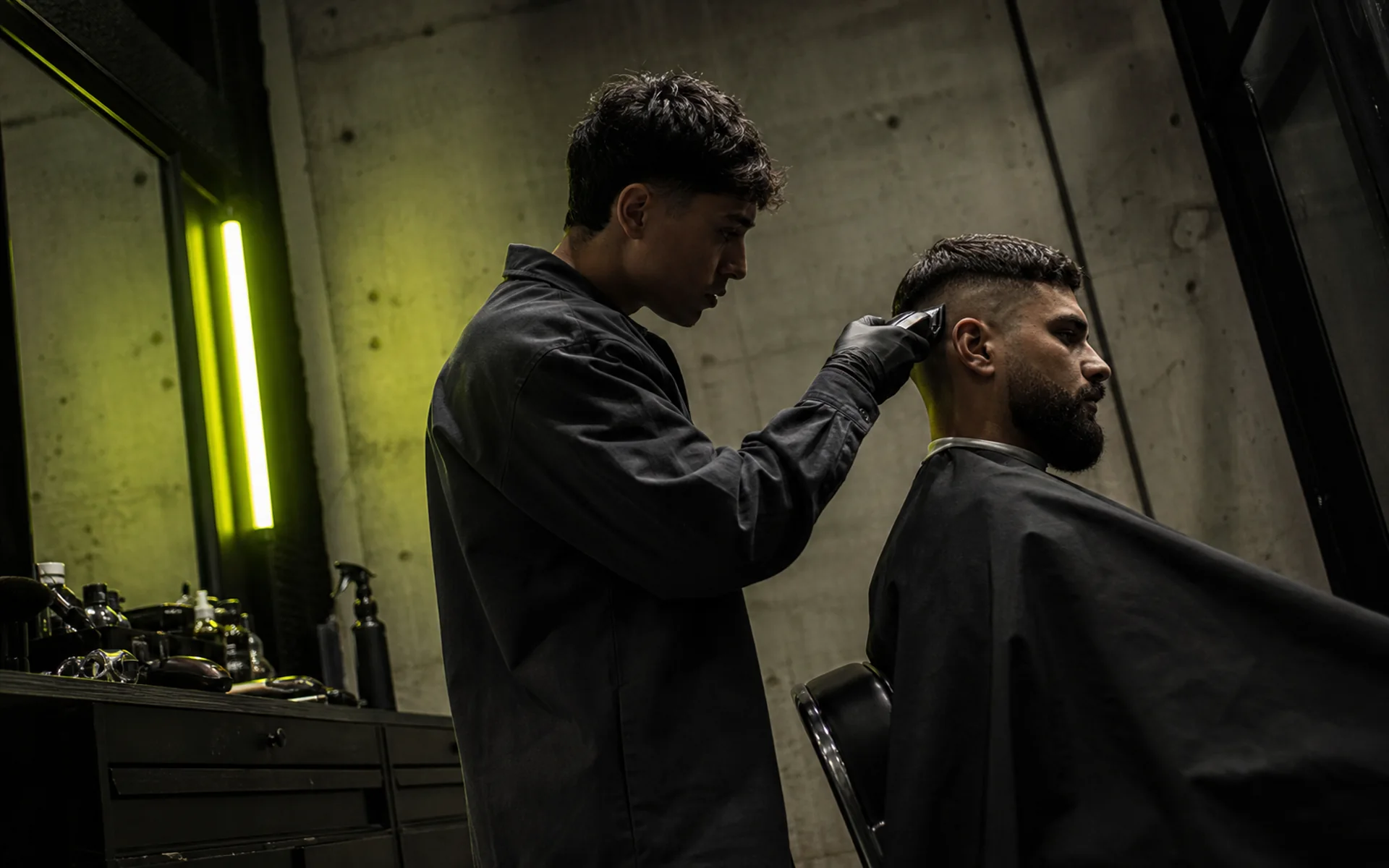 A fade taking shape under the work light